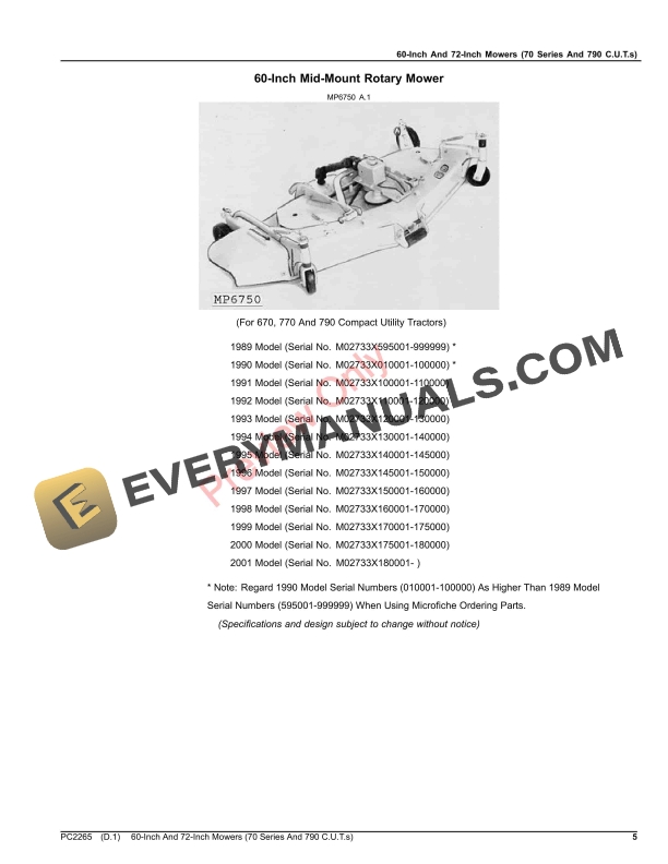 John Deere 60-INCH AND 72-INCH MOWERS (70 SERIES AND 790 COMPACT UTILITY TRACTORS) Parts Catalog PC2265 04AUG20-5