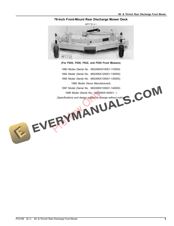 John Deere 60-Inch and 76-Inch Front Mounted Rear Discharge Mower Decks Parts Catalog PC2168 21SEP23-5