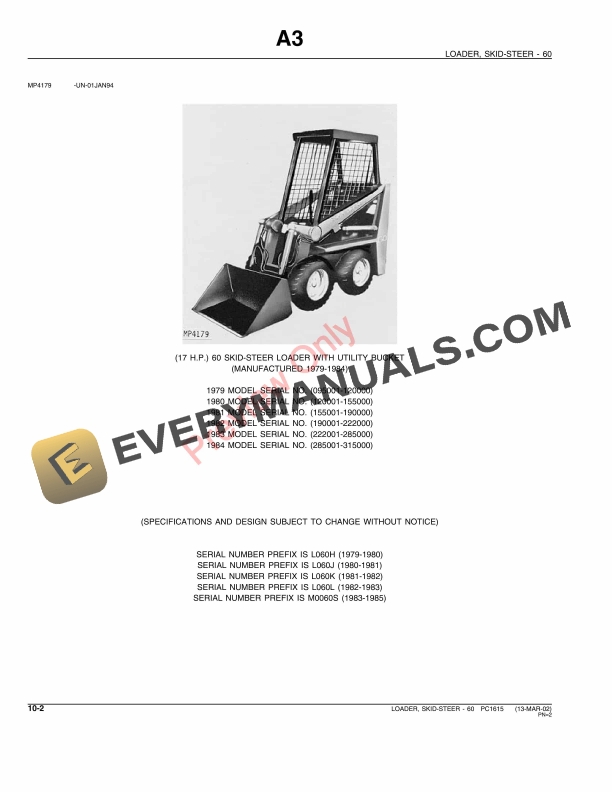 John Deere 60 Skid Steer Loader Parts Catalog PC1615 26AUG04-4