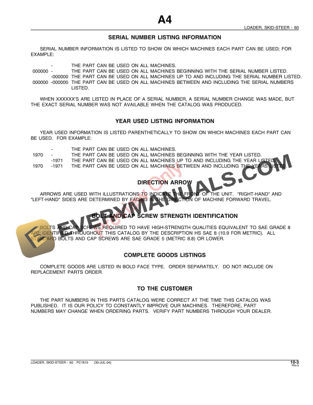 John Deere 60 Skid Steer Loader Parts Catalog PC1615 26AUG04-5