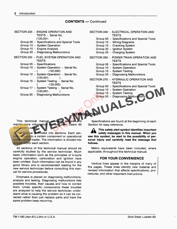 John Deere 60 Skid Steer Loader Technical Manual TM1185 01APR81 4