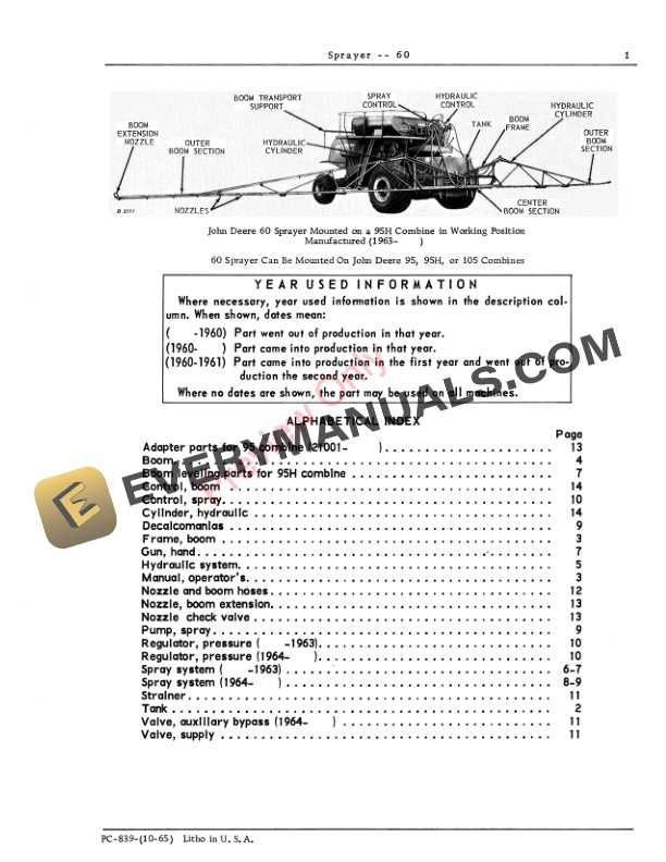 John Deere 60 Sprayer Parts Catalog PC839 01OCT65-3