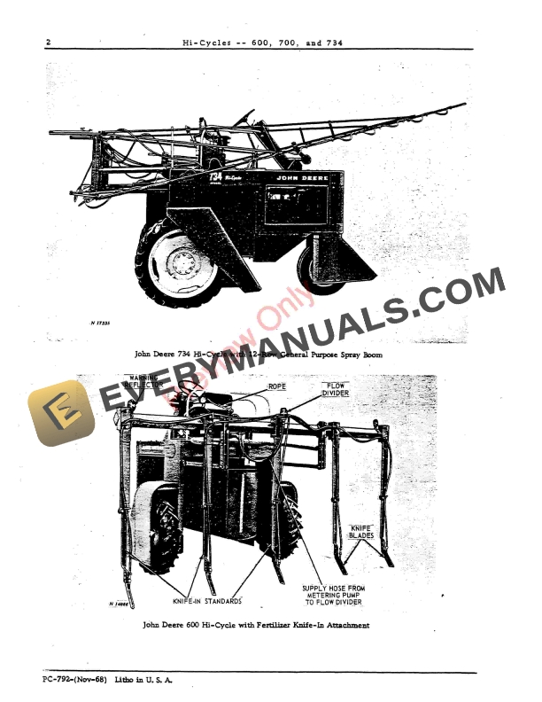 John Deere 600, 700, 734 Hi-Cycle Tractor Parts Catalog PC792 01NOV68 5 John Deere 600, 700, 734 Hi-Cycle Tractor Parts Catalog PC792 01NOV68-4