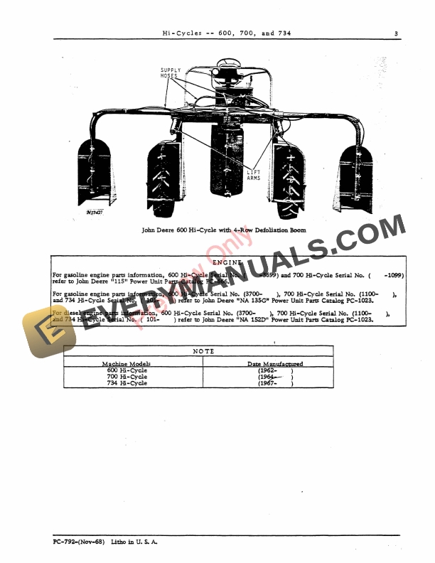 John Deere 600, 700, 734 Hi-Cycle Tractor Parts Catalog PC792 01NOV68 6 John Deere 600, 700, 734 Hi-Cycle Tractor Parts Catalog PC792 01NOV68-5
