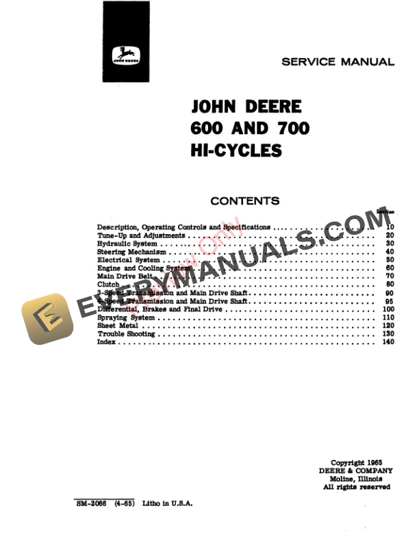John Deere 600, 700 Hi-Cycle Tractor Service Manual SM2066 01APR65 4 John Deere 600 700 Hi Cycle Tractor Service Manual SM2066 01APR65 3