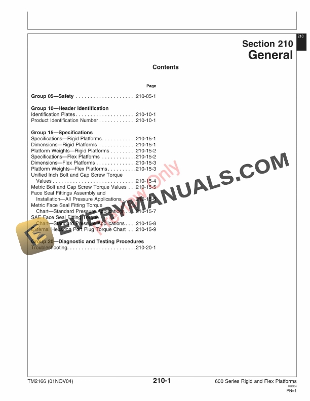 John Deere 600 FandR Series Cutting Platforms Technical Manual TM2166 01NOV04 5