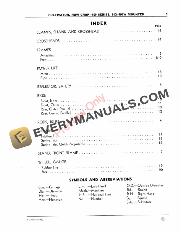 John Deere 600 Row-Crop Cutlivator Parts Catalog PC513 01DEC56-5