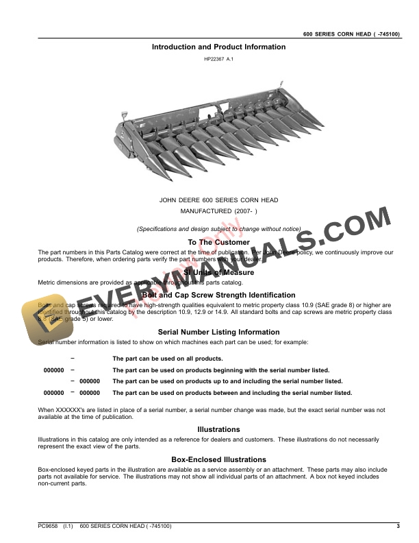 John Deere 600 SERIES CORN HEAD ( -745100) Parts Catalog PC9658 02NOV23-3