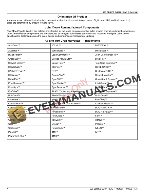 John Deere 600 SERIES CORN HEAD ( -745100) Parts Catalog PC9658 02NOV23-4