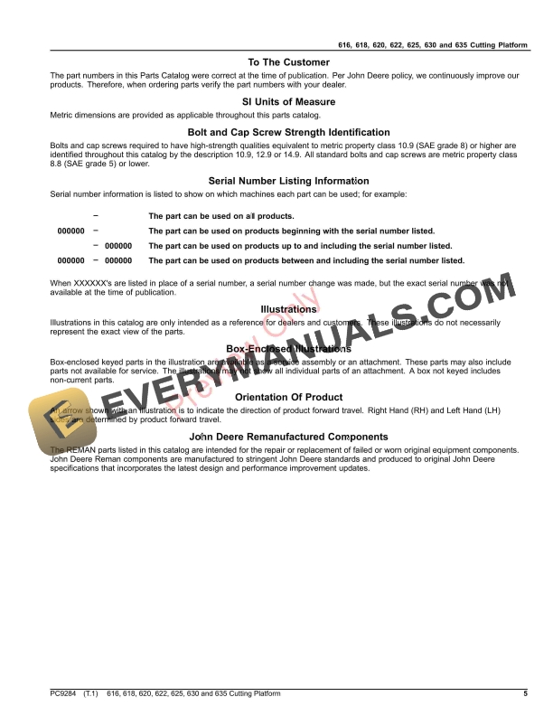 John Deere 600 SERIES CUTTING PLATFORMS Parts Catalog PC9284 19OCT23-5