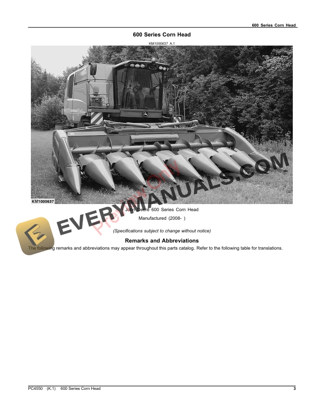 John Deere 600 Series Corn Head Parts Catalog PC4550 02NOV23-3