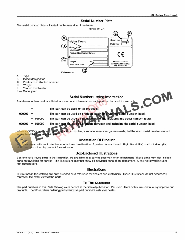 John Deere 600 Series Corn Head Parts Catalog PC4550 02NOV23-5
