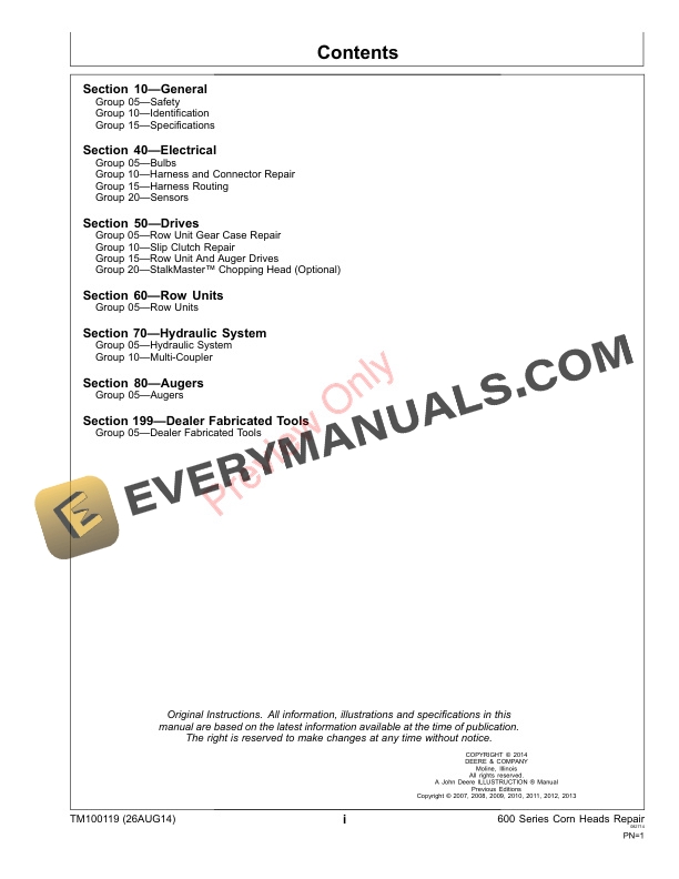 John Deere 600 Series Corn Heads Diagnostic Technical Manual TM100119 26Aug14 3
