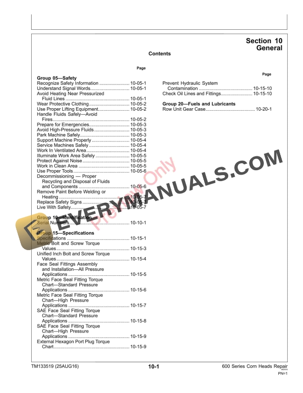 John Deere 600 Series Corn Heads Repair Technical Manual TM133519 25AUG16 5
