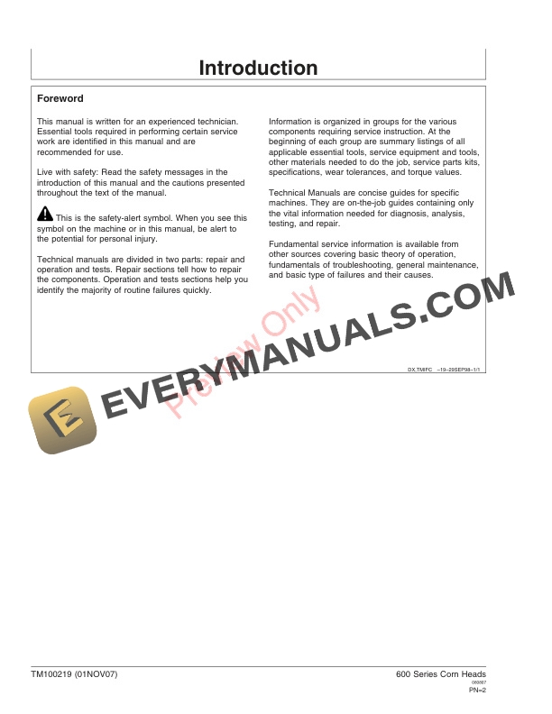 John Deere 600 Series Corn Heads Technical Manual TM100219 01Nov07 PDF 10 John Deere 600 Series Corn Heads Technical Manual TM100219 01Nov07 2