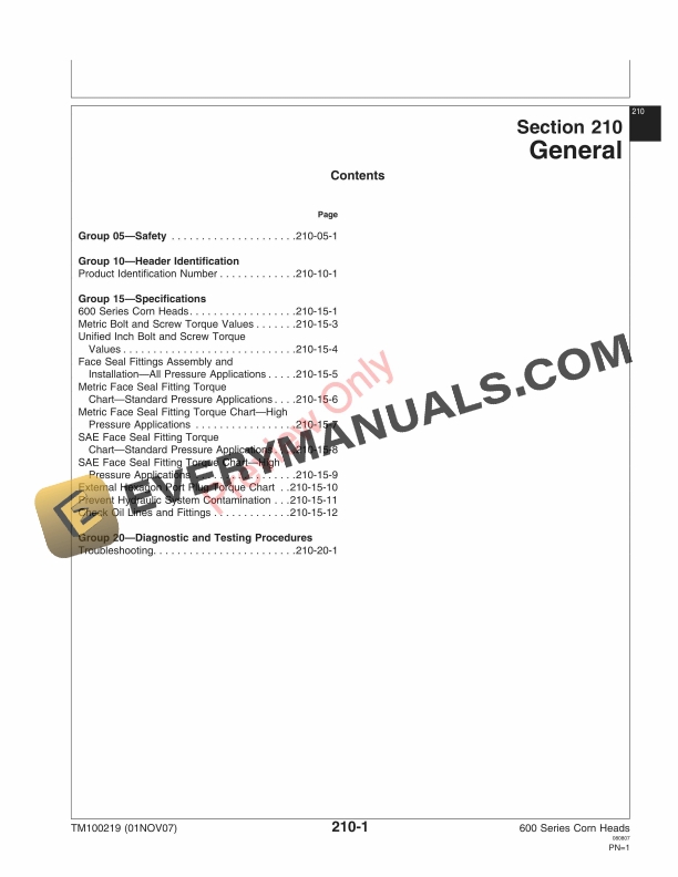 John Deere 600 Series Corn Heads Technical Manual TM100219 01Nov07 PDF 13 John Deere 600 Series Corn Heads Technical Manual TM100219 01Nov07 5