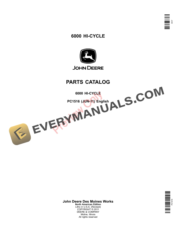John Deere 6000 Hi-Cycle Sprayer Parts Catalog PC1516 14JUN11 PDF