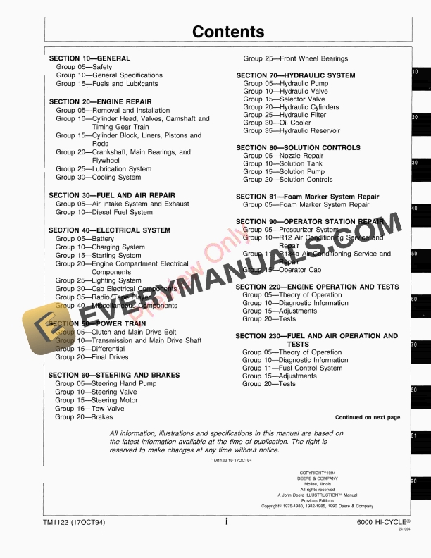 John Deere 6000 Self Propelled Hi Cycle Sprayer Technical Manual TM1122 17OCT94 5