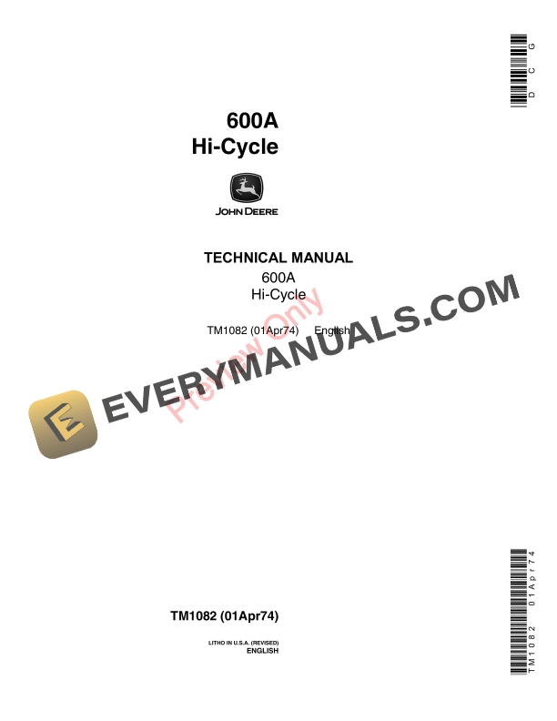 John Deere 600A Hi-Cycle Technical Manual TM1082 01APR74-1
