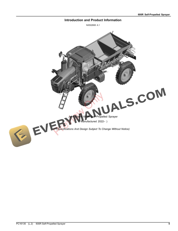 John Deere 600R Self-Propelled Sprayer Parts Catalog PC16135 19NOV23-5