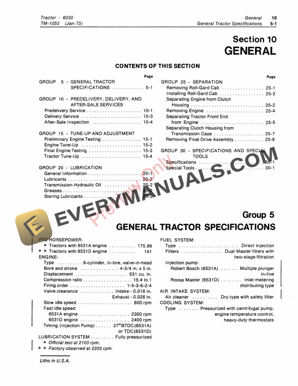 John Deere 6030 Row Crop Tractor Technical Manual TM1052 01MAR83 5