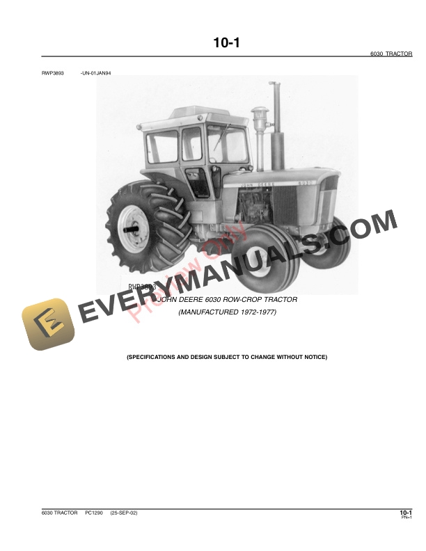 John Deere 6030 Tractor Parts Catalog PC1290 11MAY11-3