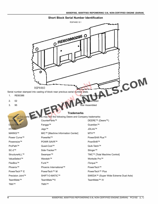 John Deere 6059DF092, 6059TF003 REPOWERING 5.9L NON Parts Catalog PC3192 21SEP23-4