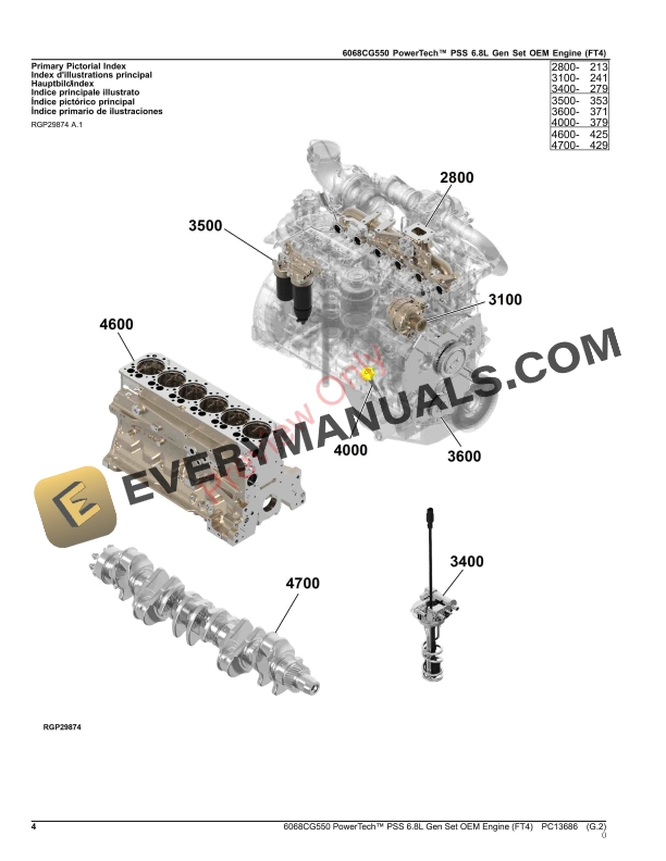 John Deere 6068CG550 PowerTech PSS 6.8L Gen Set OEM Engine (FT4) Parts Catalog PC13686 28APR23-4