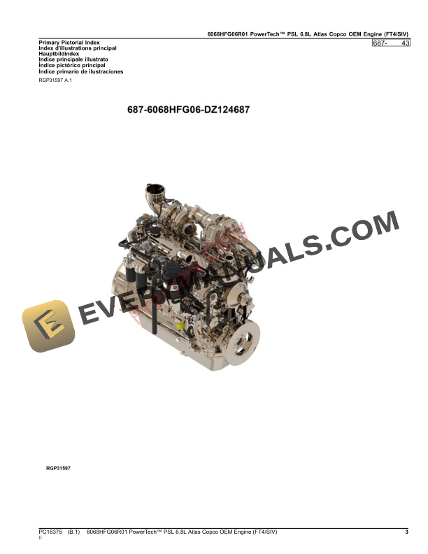 John Deere 6068HFG06R01 PowerTech PSL 6.8L Atlas Copco OEM Engine (FT4SIV) Parts Catalog PC16375 06OCT23-3
