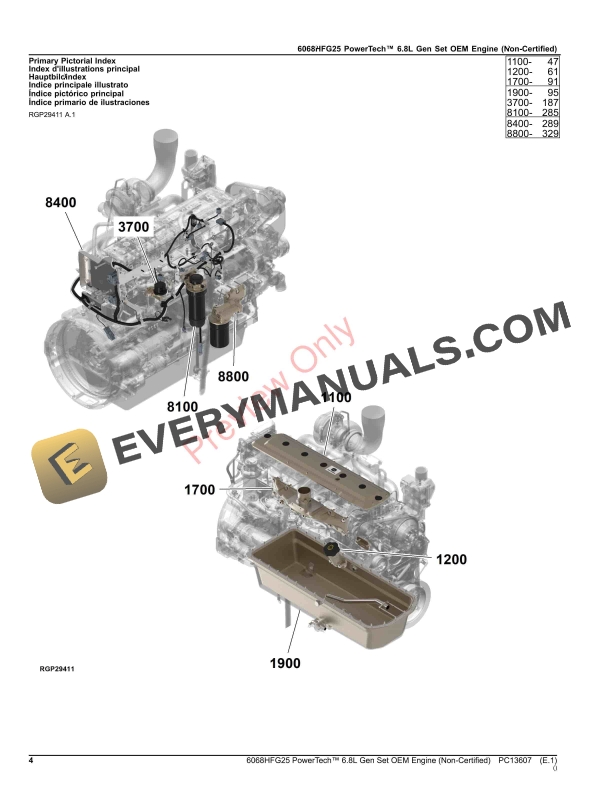 John Deere 6068HFG25 PowerTech 6.8L Gen Set OEM Engine (Non-Certified) Parts Catalog PC13607 09OCT23-4