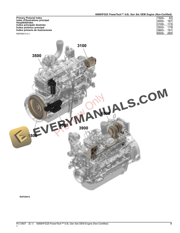 John Deere 6068HFG25 PowerTech 6.8L Gen Set OEM Engine (Non-Certified) Parts Catalog PC13607 09OCT23-5