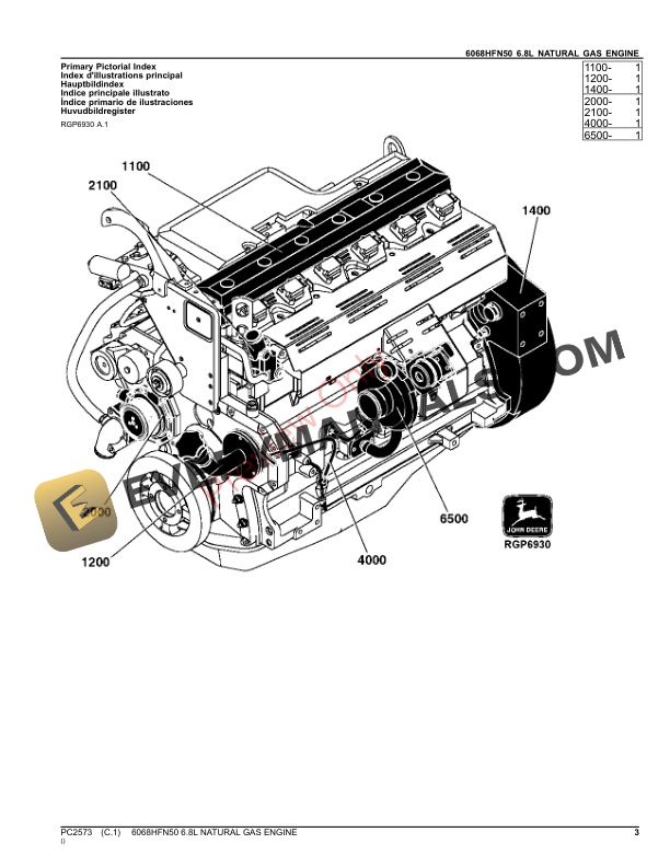 John Deere 6068HFN50 NATURAL GAS ENGINE Parts Catalog PC2573 17AUG23-3