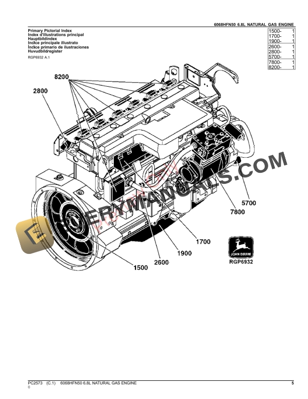 John Deere 6068HFN50 NATURAL GAS ENGINE Parts Catalog PC2573 17AUG23-5