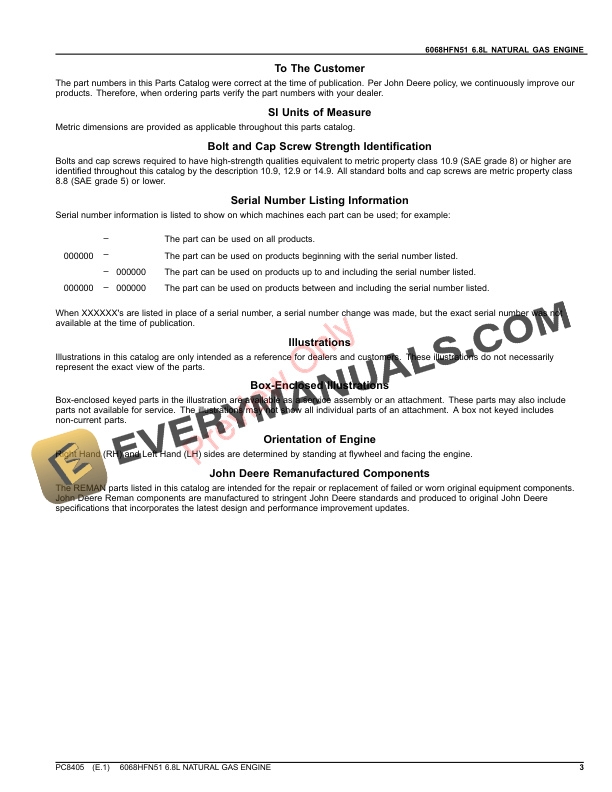 John Deere 6068HFN51 NATURAL GAS ENGINE Parts Catalog PC8405 26NOV23-3