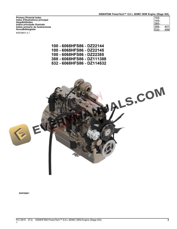 John Deere 6068HFS86 PowerTech 6.8 L SDMO OEM Engine (Stage IIIA) Parts Catalog PC13819 26NOV23-3