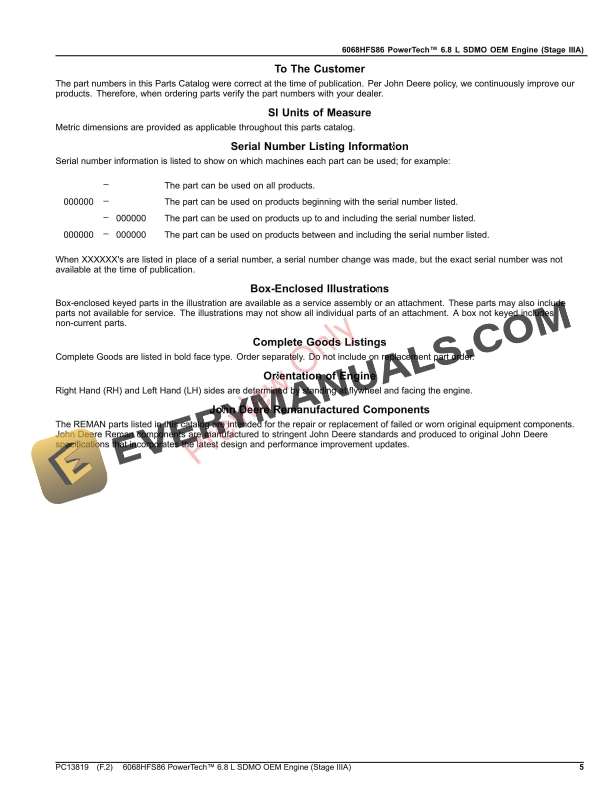 John Deere 6068HFS86 PowerTech 6.8 L SDMO OEM Engine (Stage IIIA) Parts Catalog PC13819 26NOV23-5
