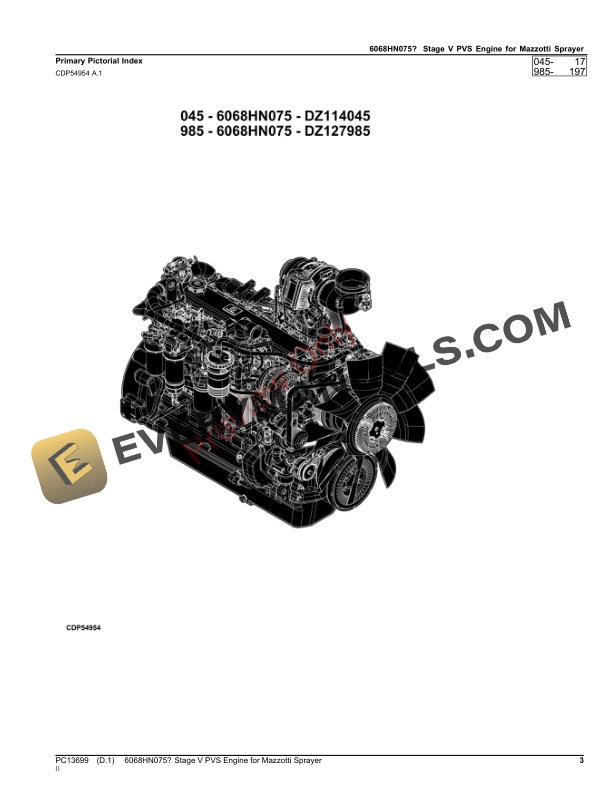 John Deere 6068HN075&nbsp; Stage V PVS Engine for Mazzotti Sprayer Parts Catalog PC13699 26NOV23-3