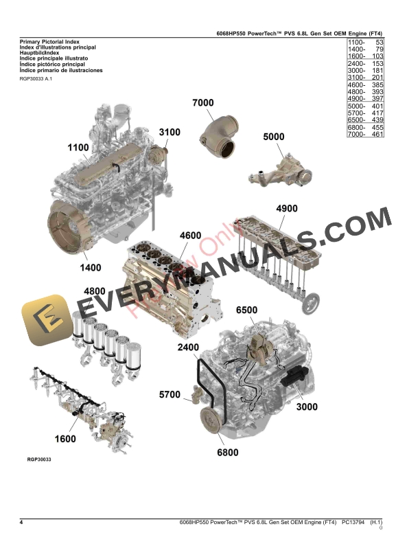 John Deere 6068HP550 PowerTech PVS 6.8L Gen Set OEM Engine (FT4) Parts Catalog PC13794 19NOV23-4