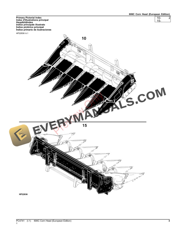 John Deere 606C Corn Head Parts Catalog PC4741 09NOV23-3
