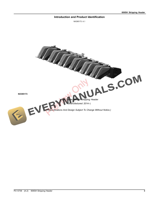 John Deere 606SH Stripping Header Parts Catalog PC13736 17MAY23-3