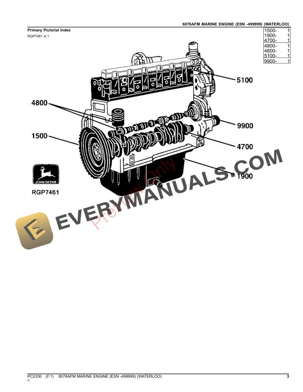John Deere 6076AFM MARINE ENGINE AND ACCESSORIES (WATERLOO Parts Catalog PC2330 17SEP23-3