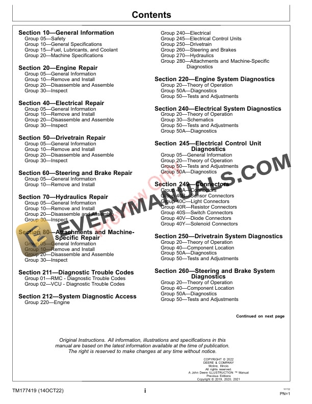 John Deere 6080A 6500A 6700A PrecisionCut 020001 Technical Manual TM177419 14OCT22 3