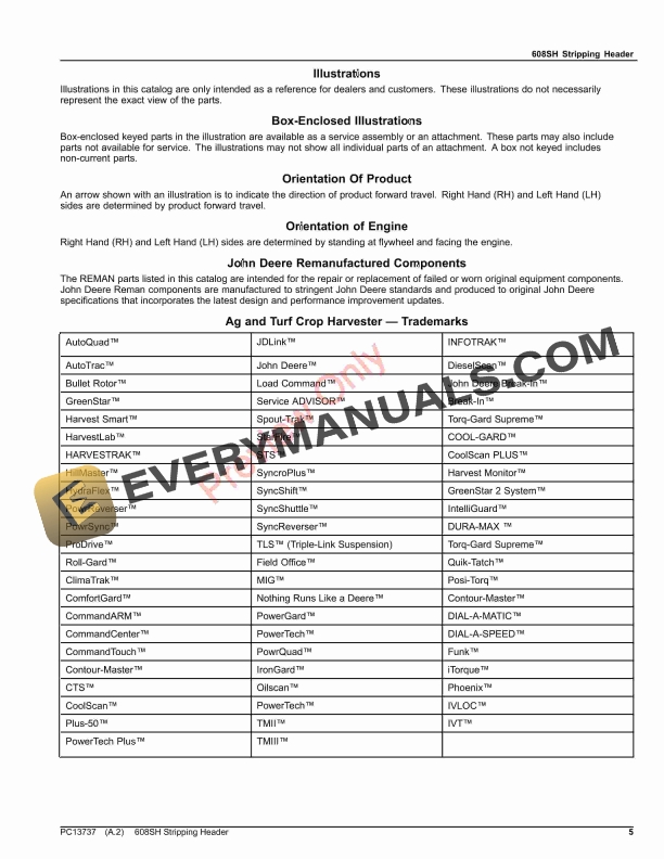 John Deere 608SH Stripping Header Parts Catalog PC13737 17MAY23-5