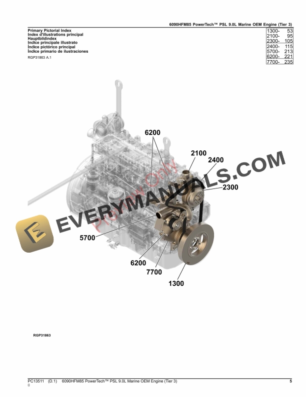 John Deere 6090HFM85 PowerTech PSL 9.0L Marine OEM Engine (Tier 3) Parts Catalog PC13511 17SEP23-5