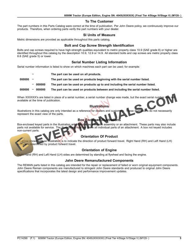 John Deere 6090M Tractor (Final Tier 4Stage IVStage V) (MY20- ) Parts Catalog PC14290 09MAY22 6 John Deere 6090M Tractor (Final Tier 4Stage IVStage V) (MY20- ) Parts Catalog PC14290 09MAY22-5