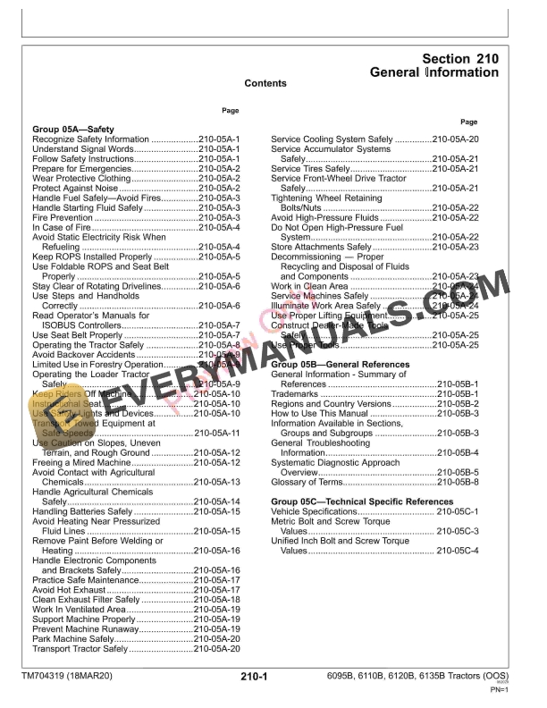 John Deere 6095B 6110B 6120B 6135B Tractors OOSMY2019 Diagnostic Technical Manual TM704319 18MAR20 5