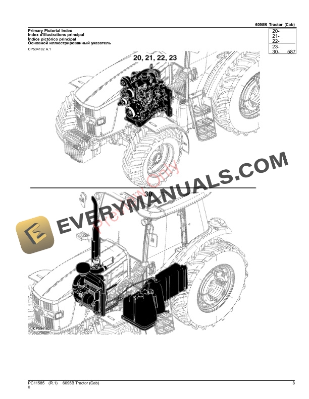 John Deere 6095B Tractor Cab Parts Catalog PC11585 26NOV23 3