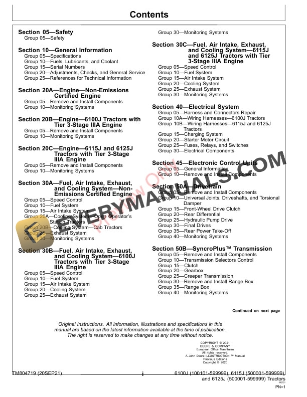 John Deere 6100J (100101-599999), 6115J (500001 Repair Technical Manual TM804719 20SEP21 5 John Deere 6100J 100101 599999 6115J 500001 Repair Technical Manual TM804719 20SEP21 3