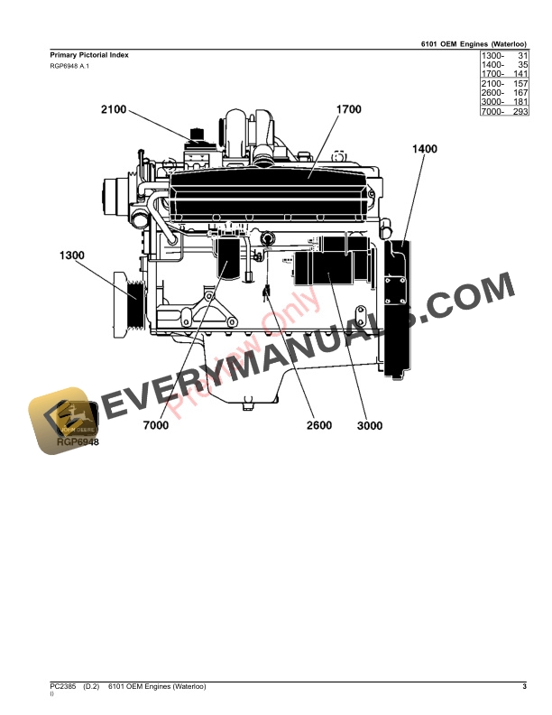 John Deere 6101 OEM ENGINES(WATERLOO) Parts Catalog PC2385 28AUG19-3