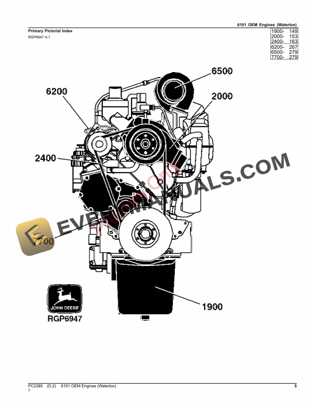 John Deere 6101 OEM ENGINES(WATERLOO) Parts Catalog PC2385 28AUG19-5